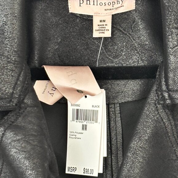 Philosophy Faux Suede Leather Moto Jacket Distressed Black Womens SZ M NWT - Picture 5 of 5